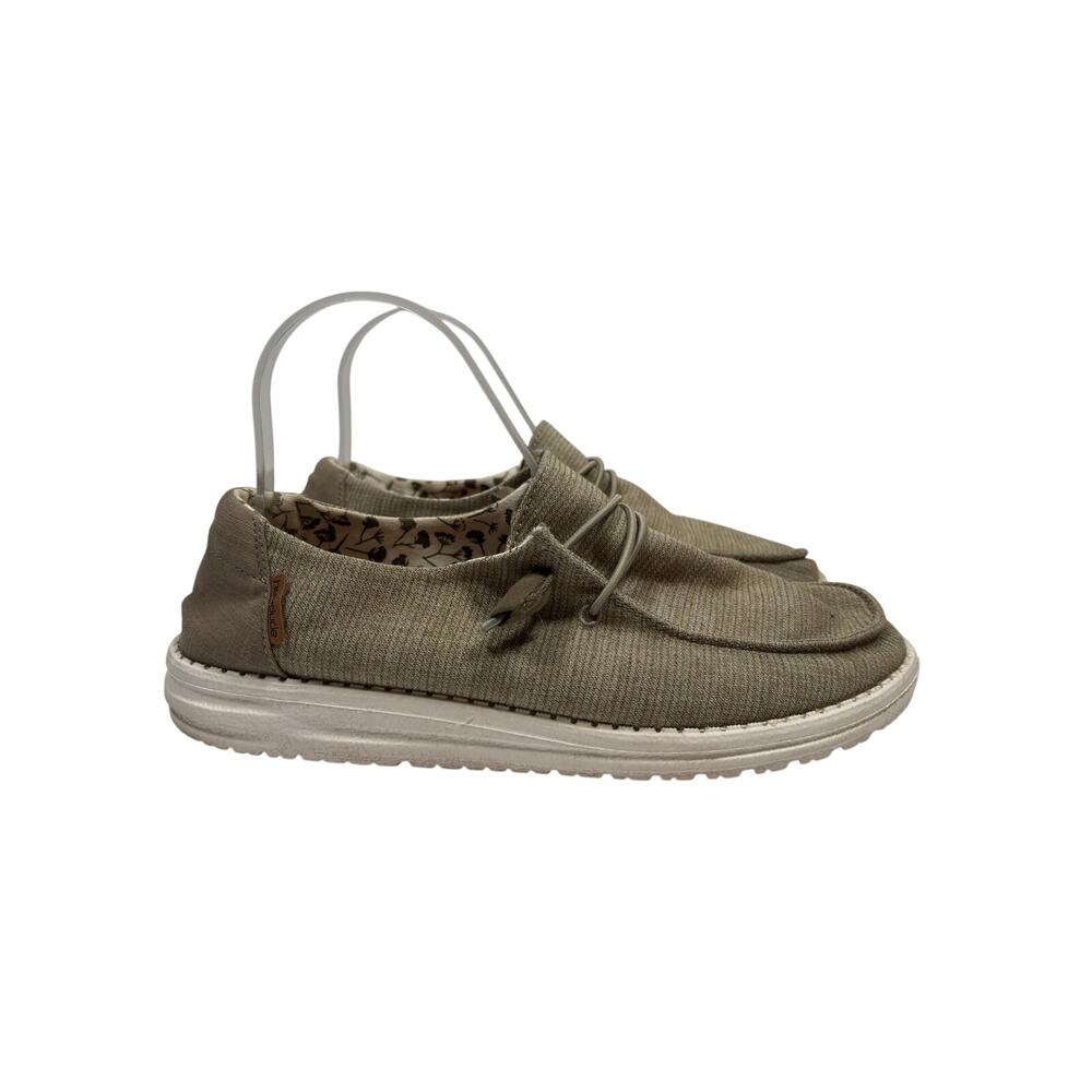 Hey Dude Wendy Chambray Slip On Shoes Womens 8 Sage Moc Toe Elastic Laces